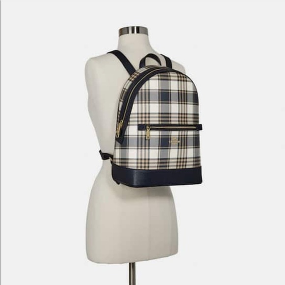 Coach Kenley Backpack with Garden Plaid Print in Midnight/Gold - Picture 4 of 4